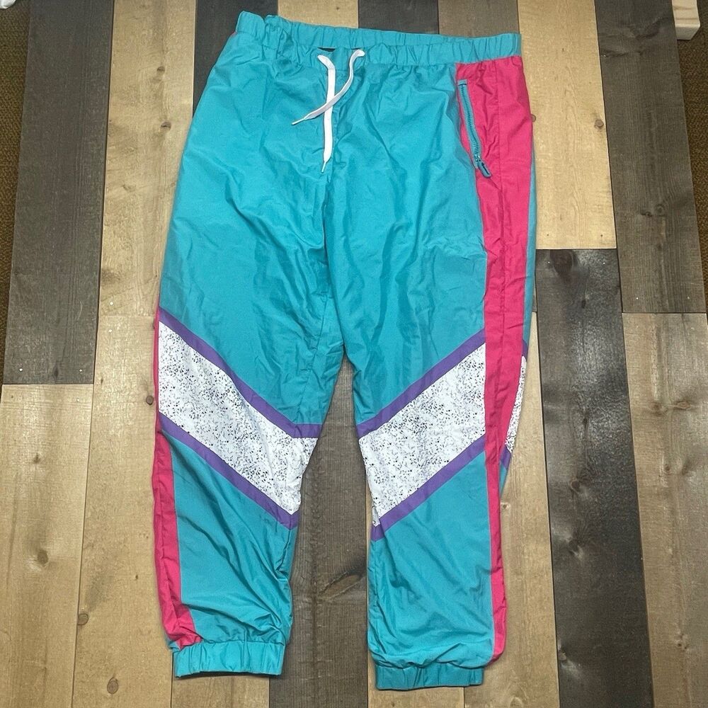 Tipsy Elves Size XXL Ski Suit / Snow Pant ONLY 90s Teal Pink Colorblock Windsuit